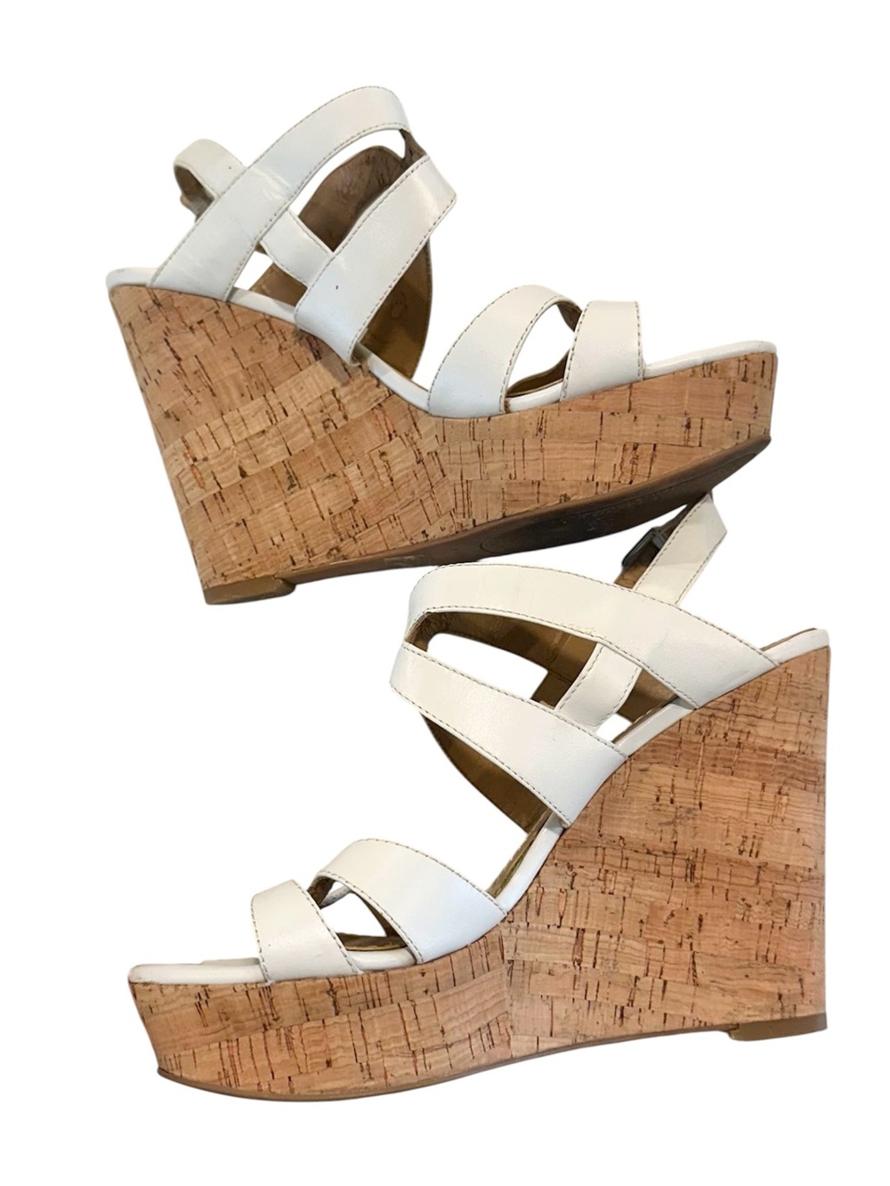 Nine West Ivory Strappy Cork Wedge Sandals - Size: 8 - Picture 9 of 11